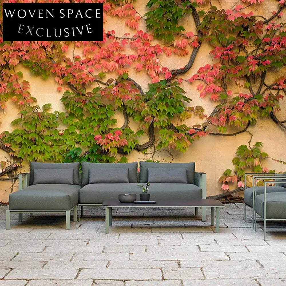 Modern Outdoor Sectional Sofa Set with Rope Details, Aluminum Frame