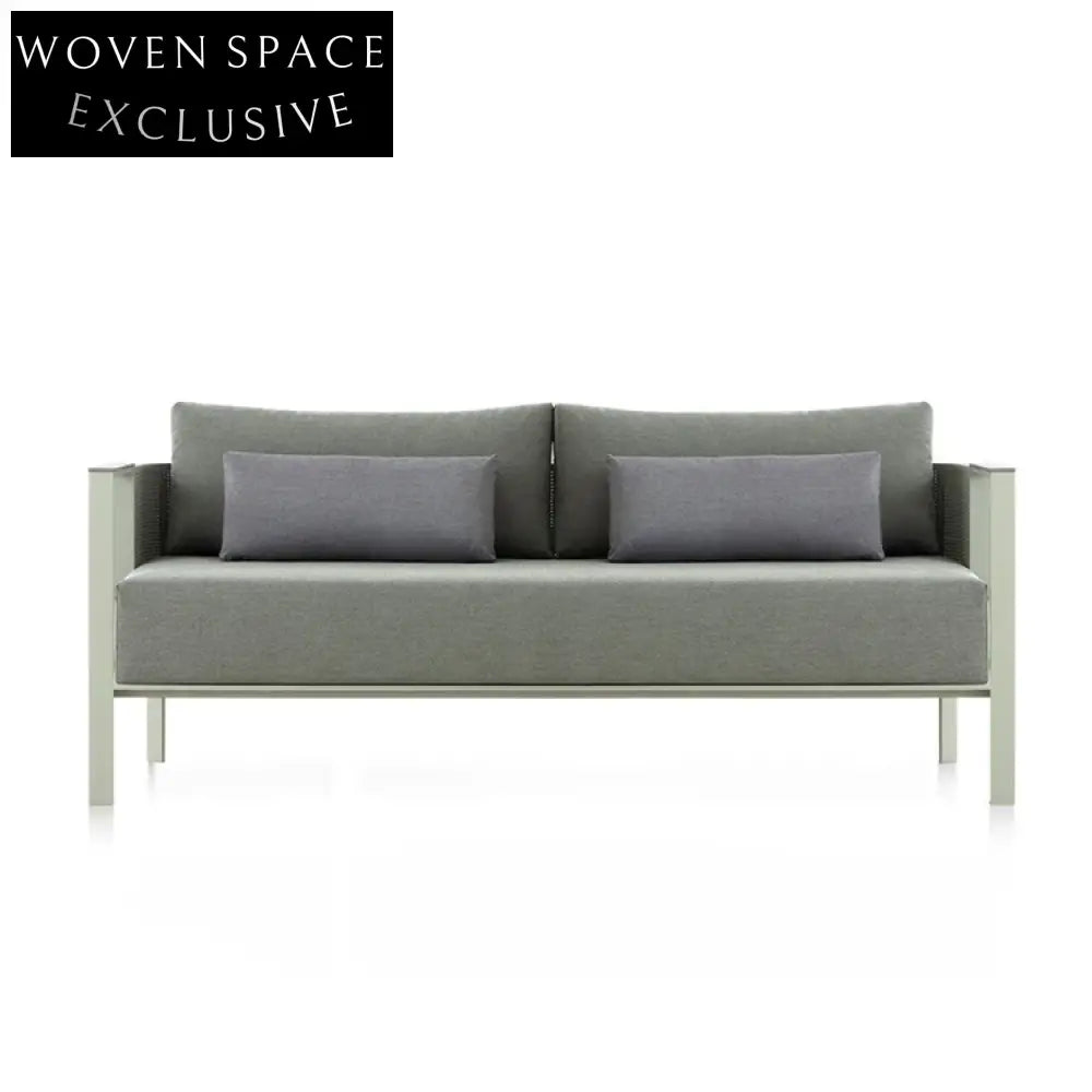 Modern Outdoor Sectional Sofa Set with Rope Details, Aluminum Frame