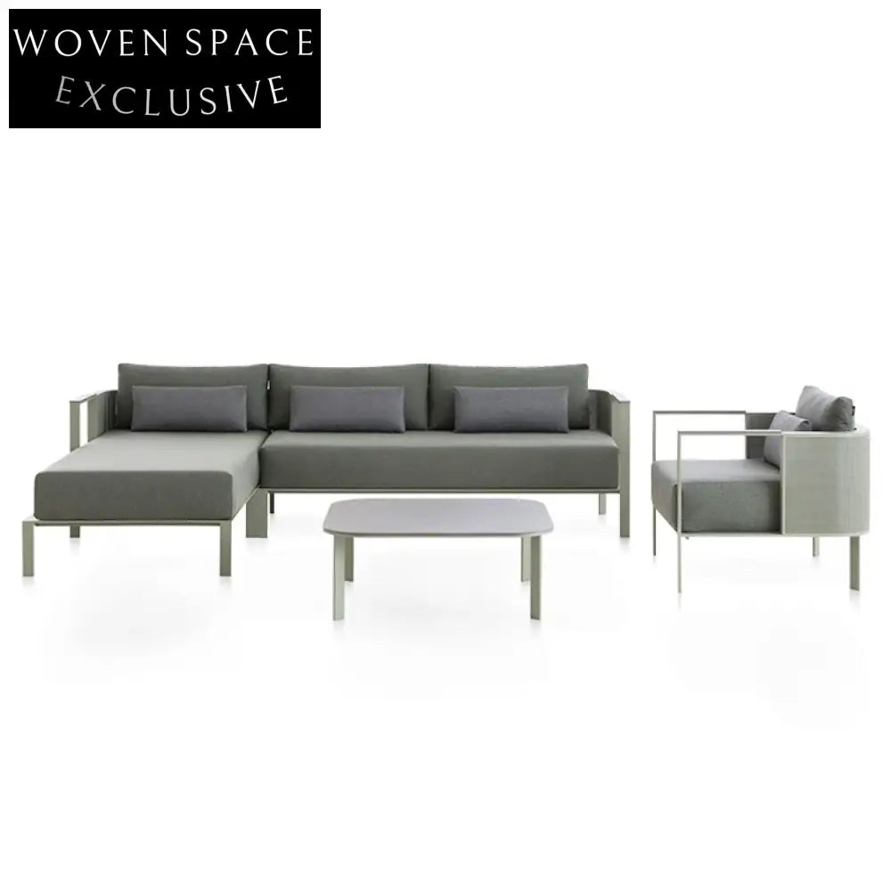 Modern Outdoor Sectional Sofa Set with Rope Details, Aluminum Frame