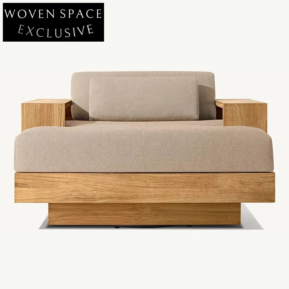 Modern Outdoor Teak Wood Patio Daybed Double Seat Poolside Sun Lounger