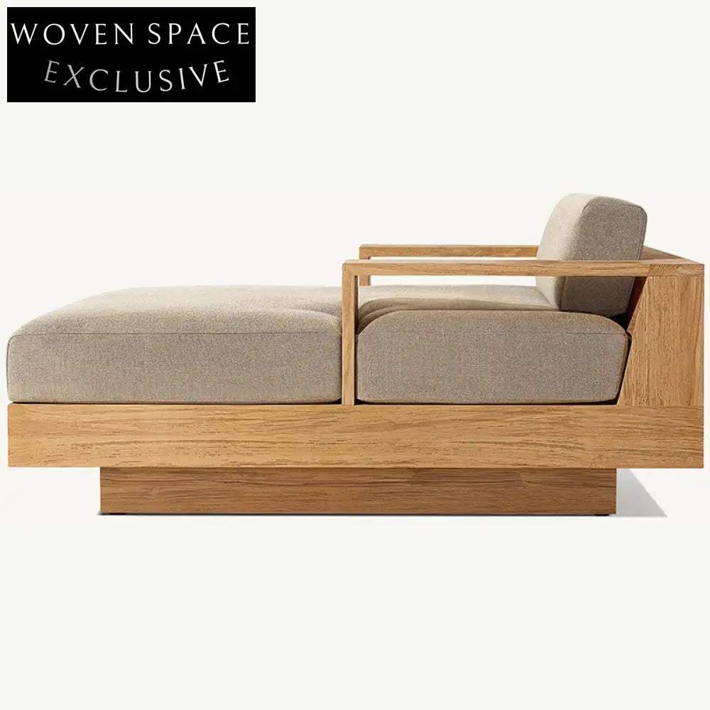 Modern Outdoor Teak Wood Patio Daybed Double Seat Poolside Sun Lounger