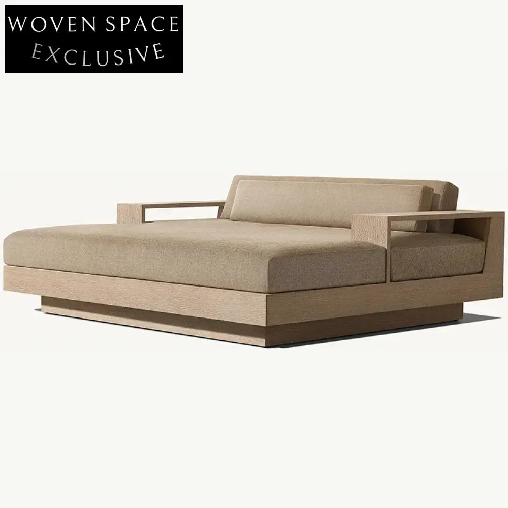 Modern Outdoor Teak Wood Patio Daybed Double Seat Poolside Sun Lounger