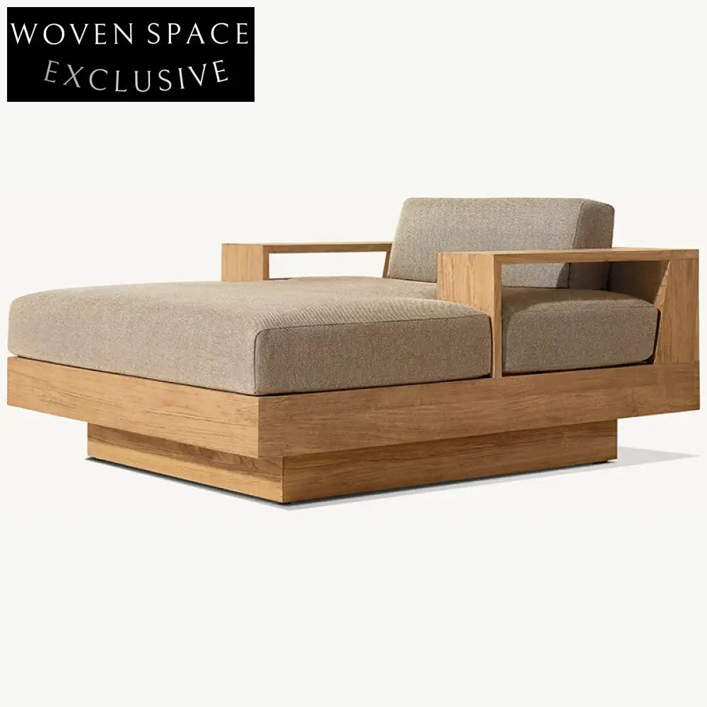Modern Outdoor Teak Wood Patio Daybed Double Seat Poolside Sun Lounger