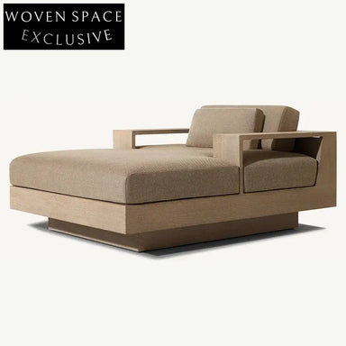 Modern Outdoor Teak Wood Patio Daybed Double Seat Poolside Sun Lounger