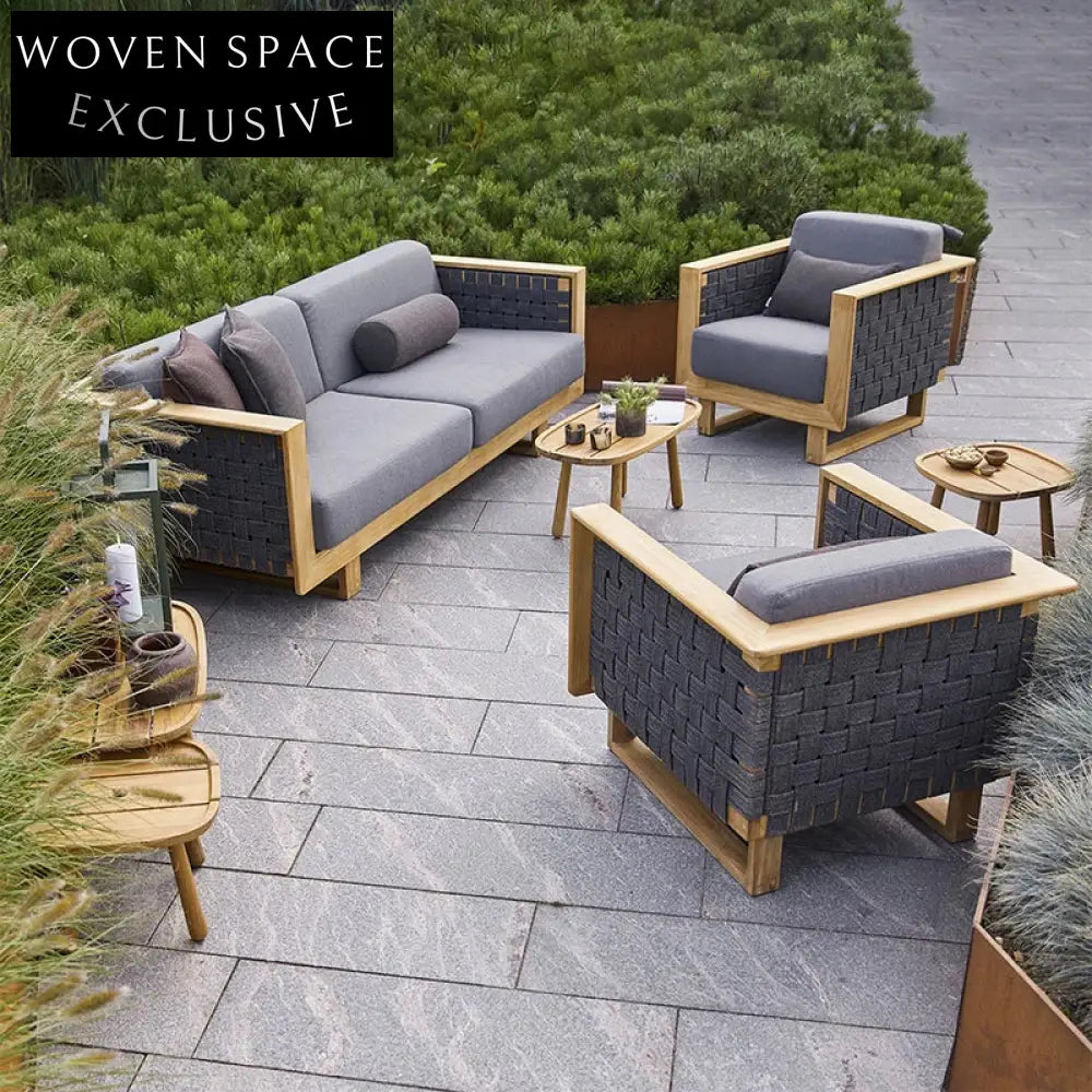 Modern Outdoor Teak Wood Rope Garden Resort Patio Sofa Set