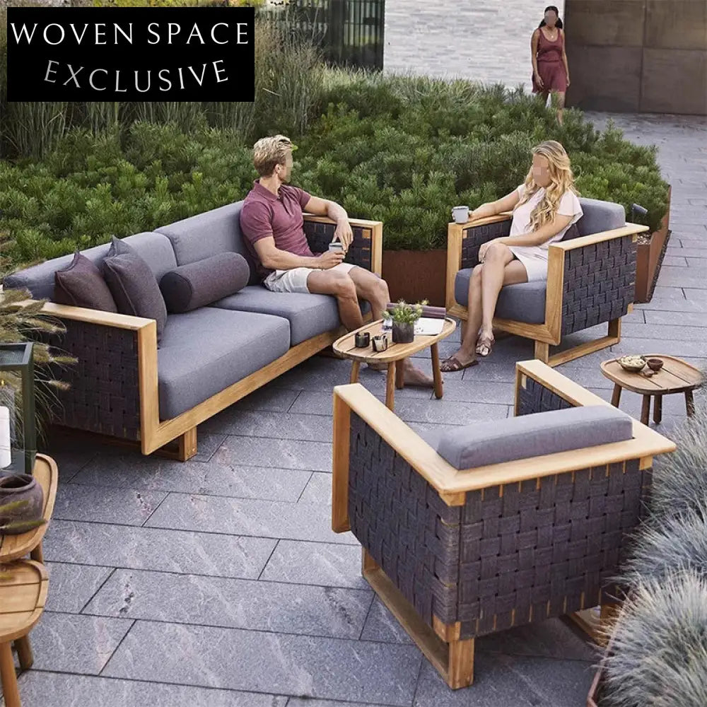 Modern Outdoor Teak Wood Rope Garden Resort Patio Sofa Set