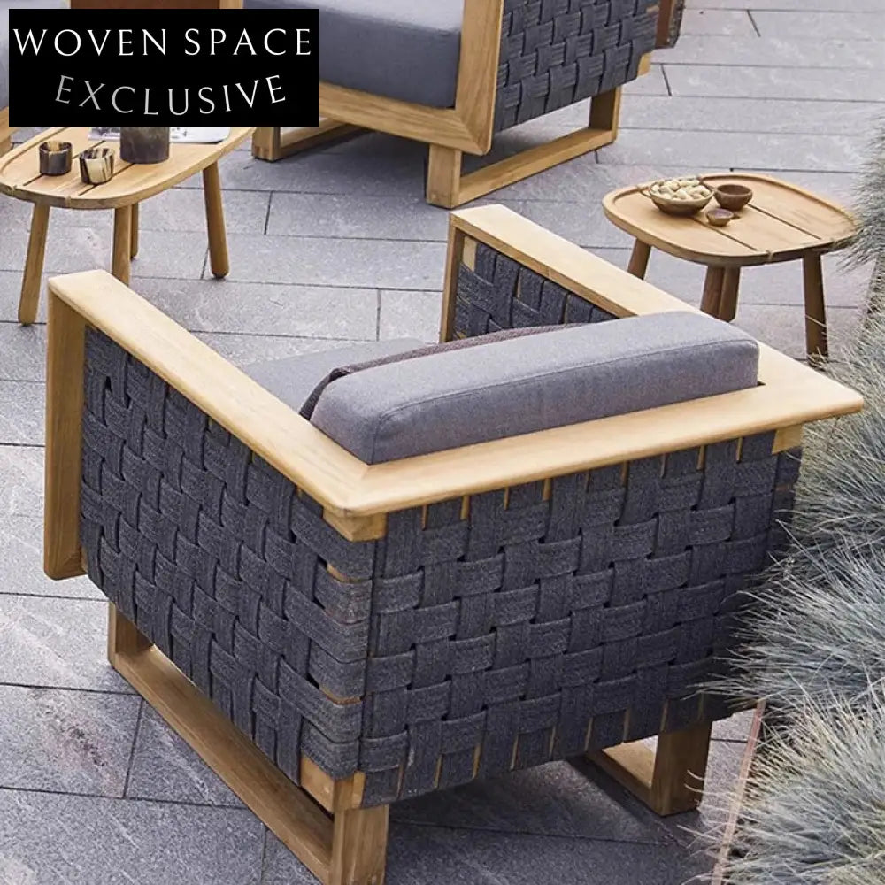 Modern Outdoor Teak Wood Rope Garden Resort Patio Sofa Set