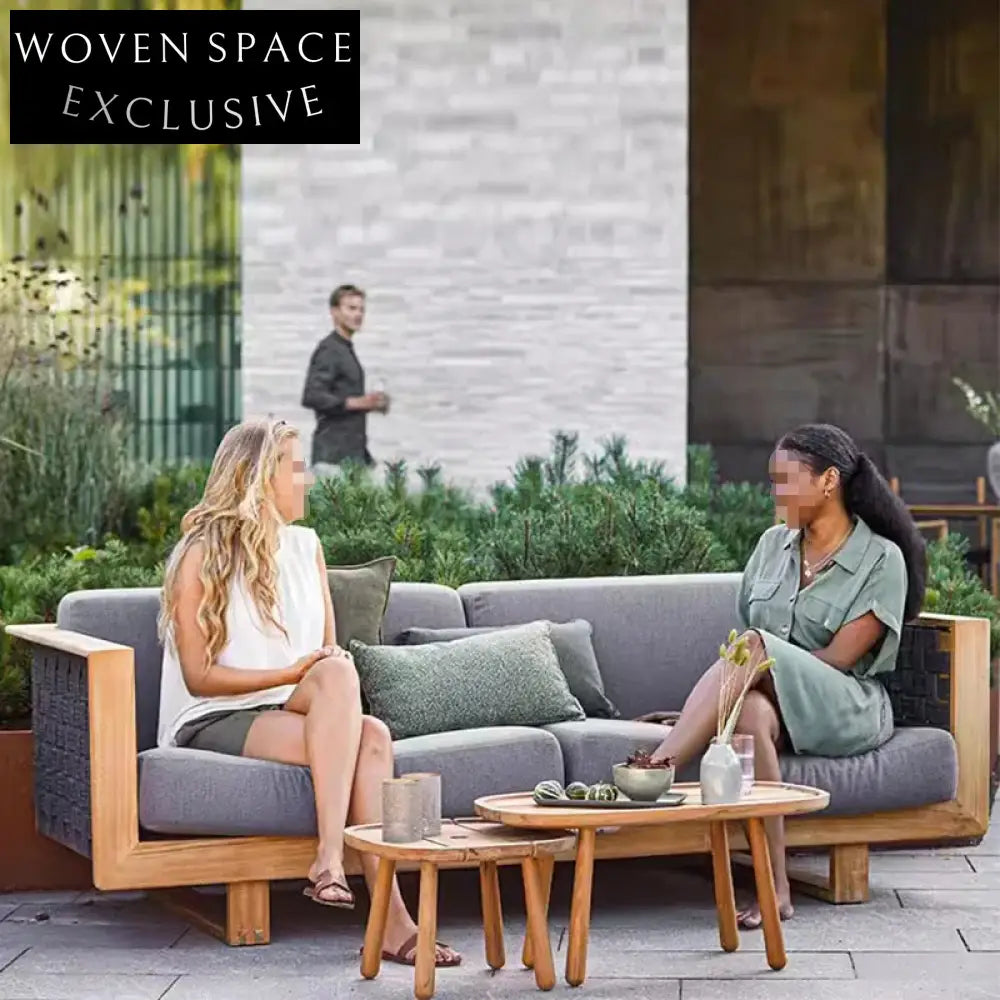 Modern Outdoor Teak Wood Rope Garden Resort Patio Sofa Set