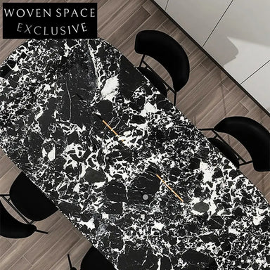 Modern Oval Black Marble Dining Table Wood Base for 6-8 People