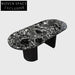 Modern Oval Black Marble Dining Table Wood Base for 6-8 People