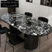Modern Oval Black Marble Dining Table Wood Base for 6-8 People