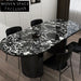 Modern Oval Black Marble Dining Table Wood Base for 6-8 People