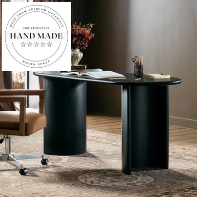 Modern Oval Black Wood Executive Computer Office Writing Desk