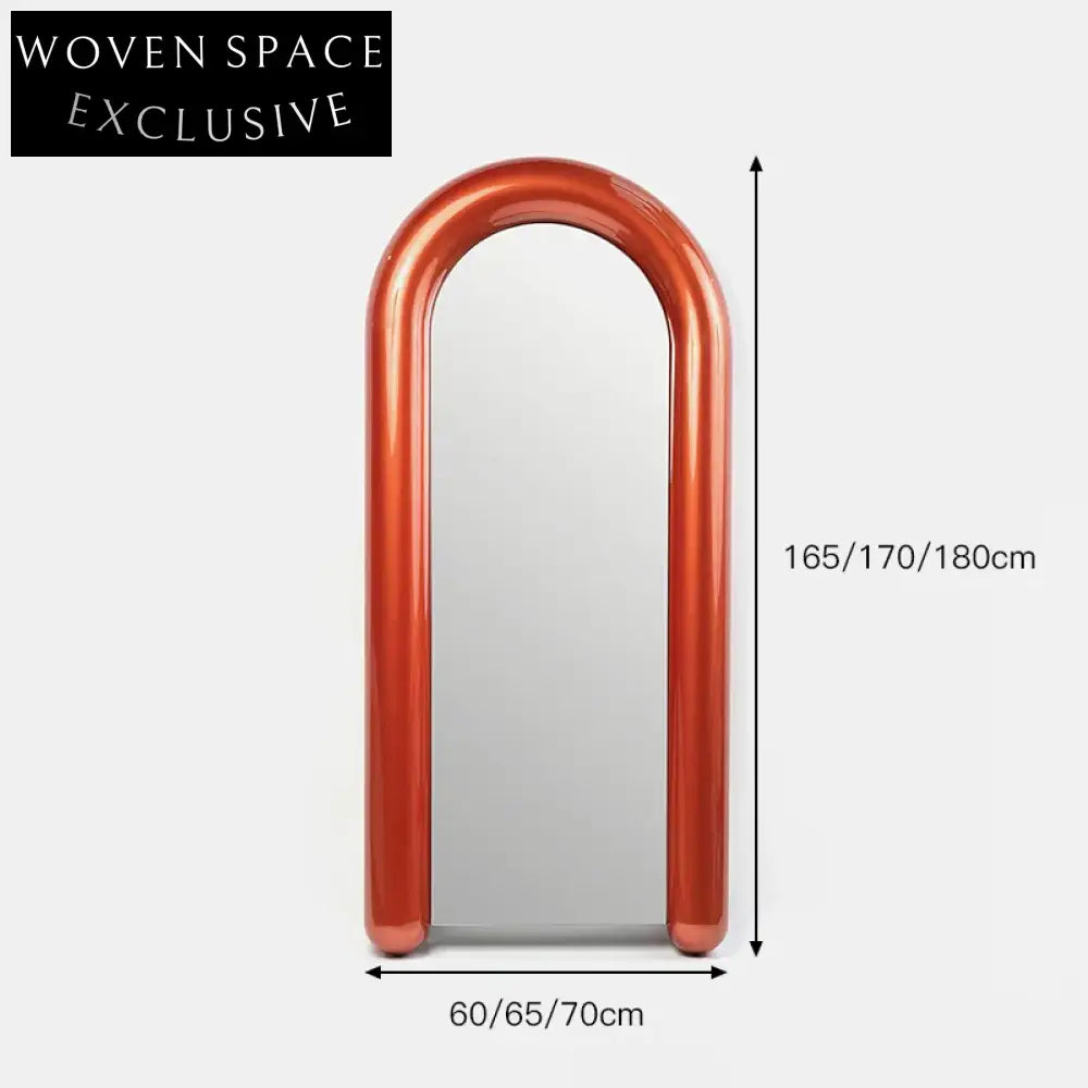 Modern Oval Full Length Floor Mirror with Red Metal Edge Frame