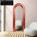 Modern Oval Full Length Floor Mirror with Red Metal Edge Frame