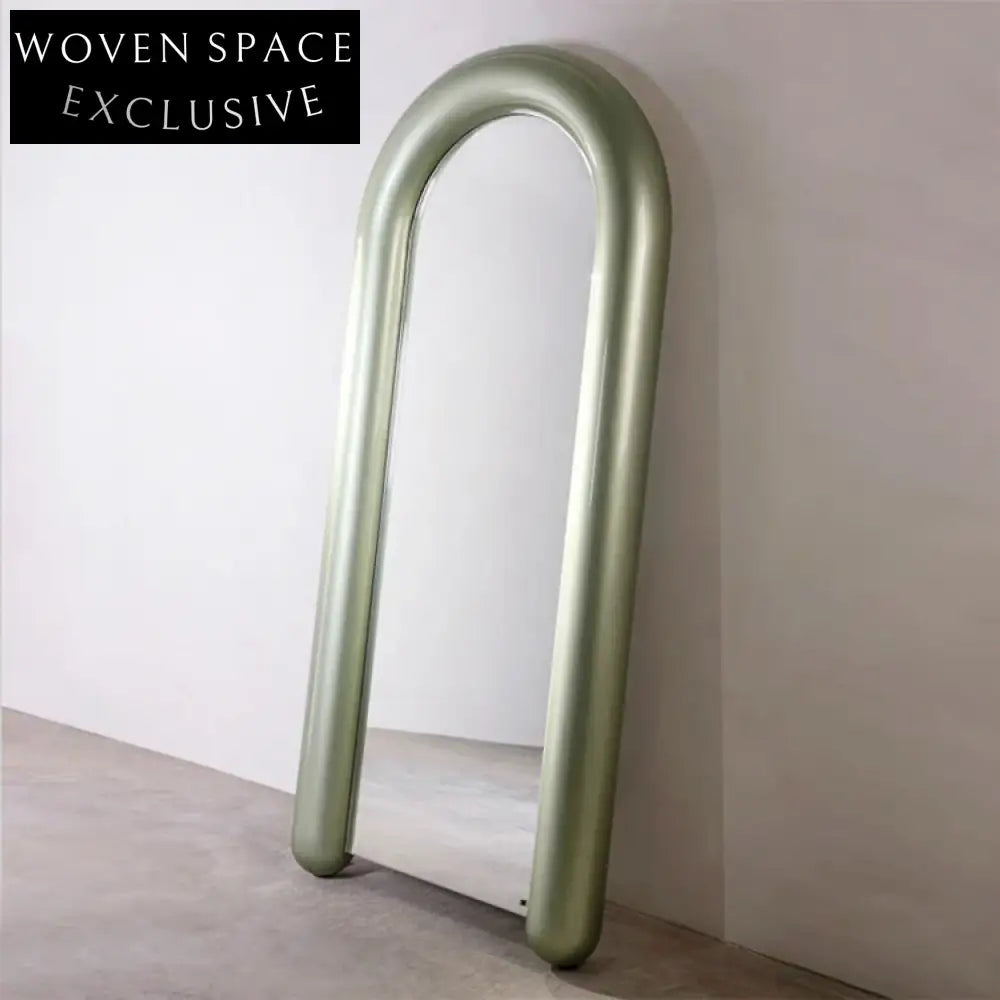 Modern Oval Full Length Floor Mirror with Red Metal Edge Frame