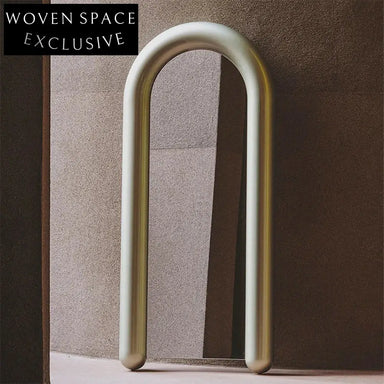 Modern Oval Full Length Floor Mirror with Red Metal Edge Frame