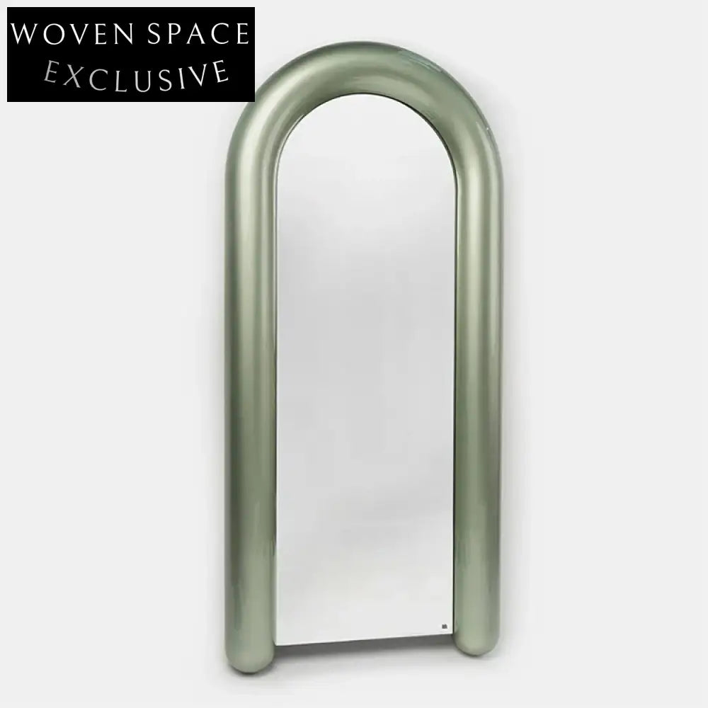 Modern Oval Full Length Floor Mirror with Red Metal Edge Frame