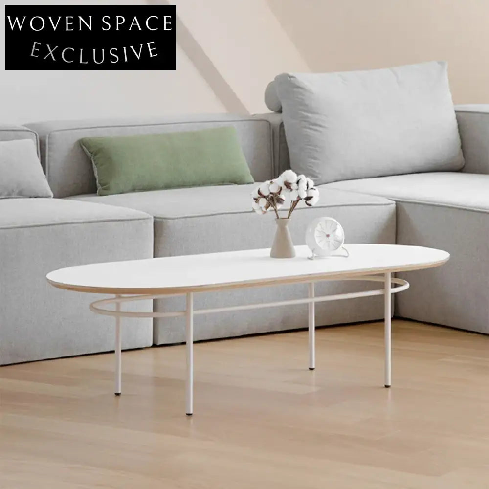 Modern Oval MDF Coffee Table with Wooden Top and Sturdy Metal Base