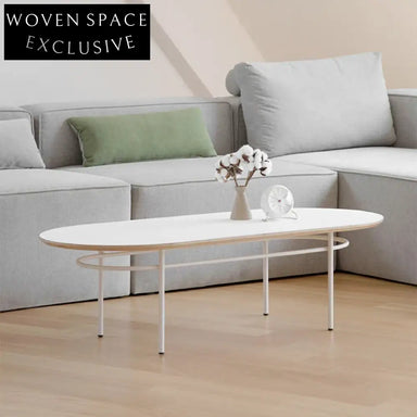 Modern Oval MDF Coffee Table with Wooden Top and Sturdy Metal Base