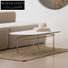 Modern Oval MDF Coffee Table with Wooden Top and Sturdy Metal Base