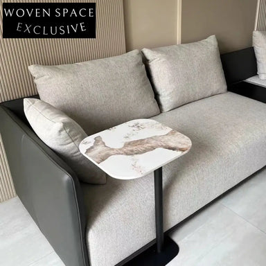 Modern Oval Slate Top Metal Base Living Room Side Table