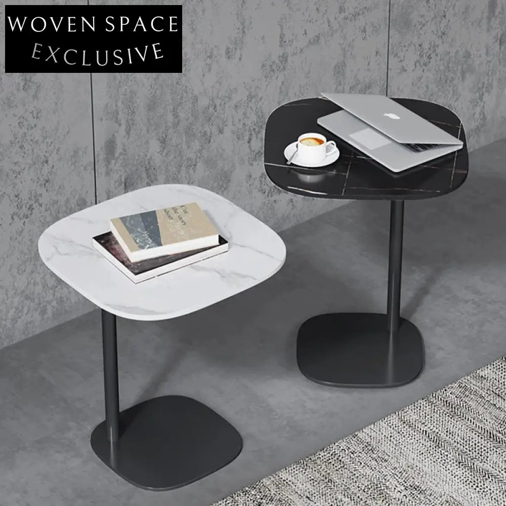 Modern Oval Slate Top Metal Base Living Room Side Table