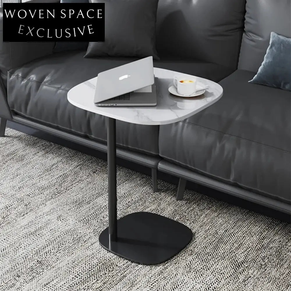 Modern Oval Slate Top Metal Base Living Room Side Table