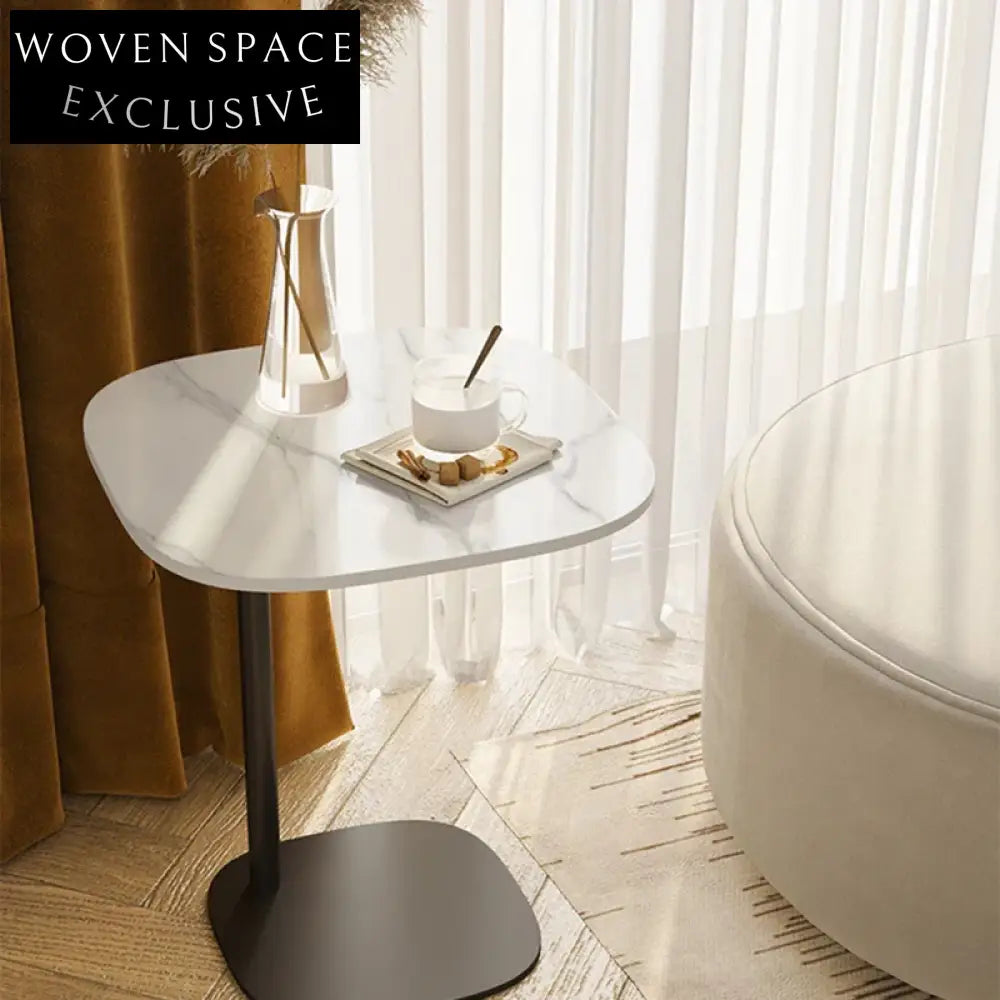 Modern Oval Slate Top Metal Base Living Room Side Table