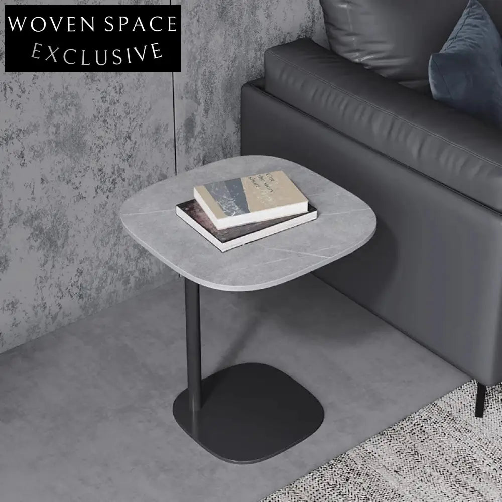 Modern Oval Slate Top Metal Base Living Room Side Table