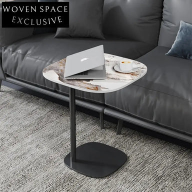 Modern Oval Slate Top Metal Base Living Room Side Table