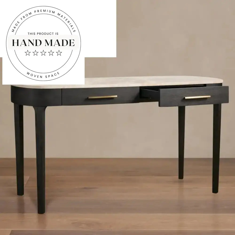 Modern Oval Solid Wood and Marble Top Executive Desk
