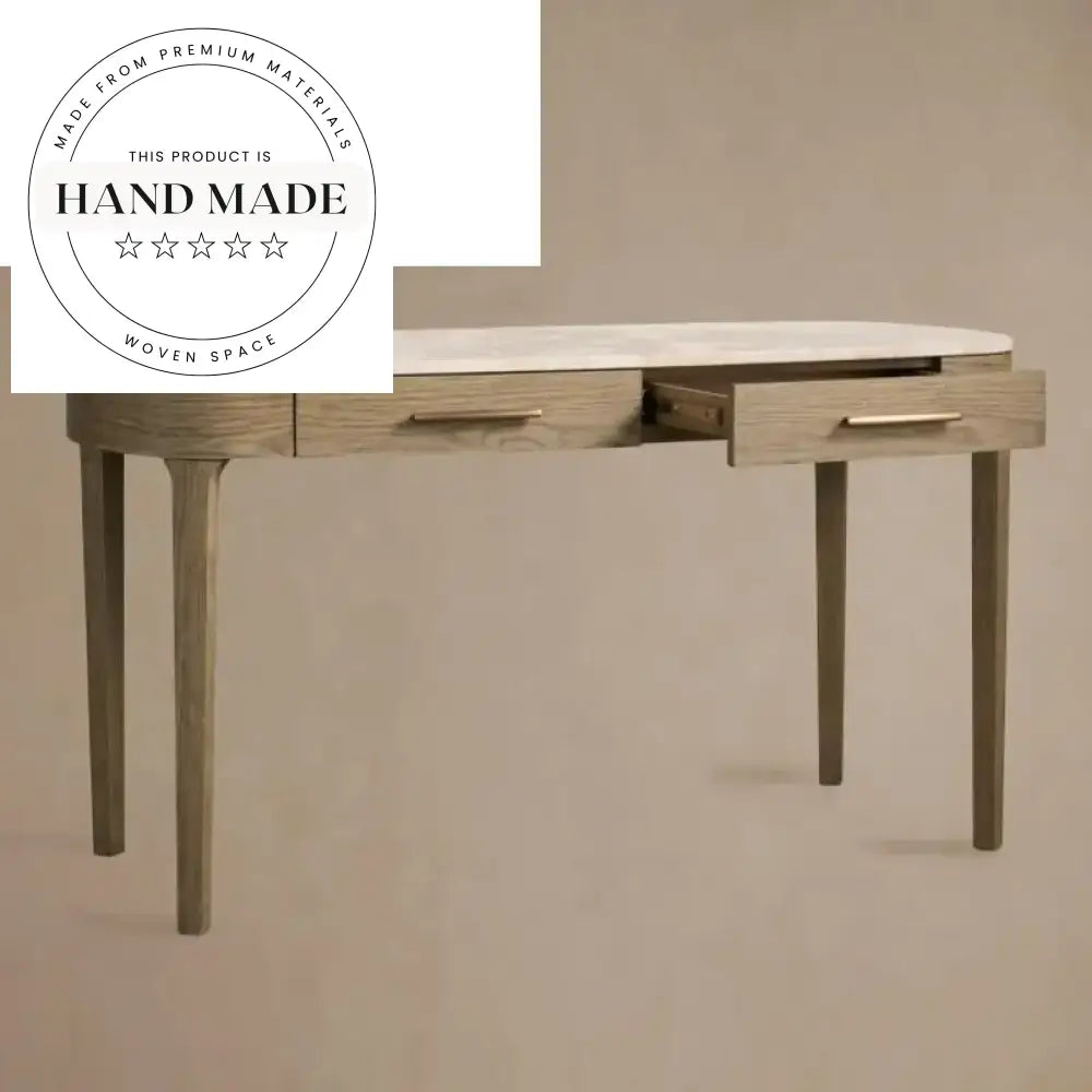 Modern Oval Solid Wood and Marble Top Executive Desk