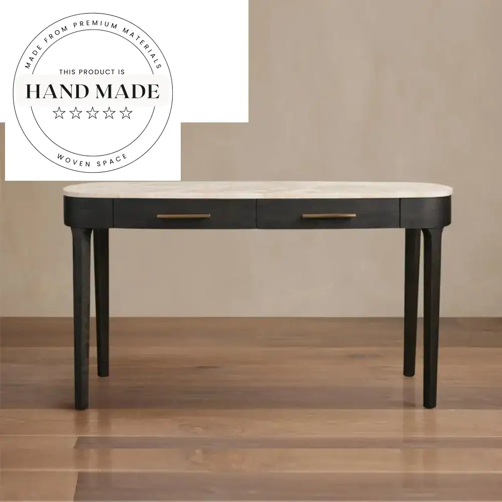 Modern Oval Solid Wood and Marble Top Executive Desk