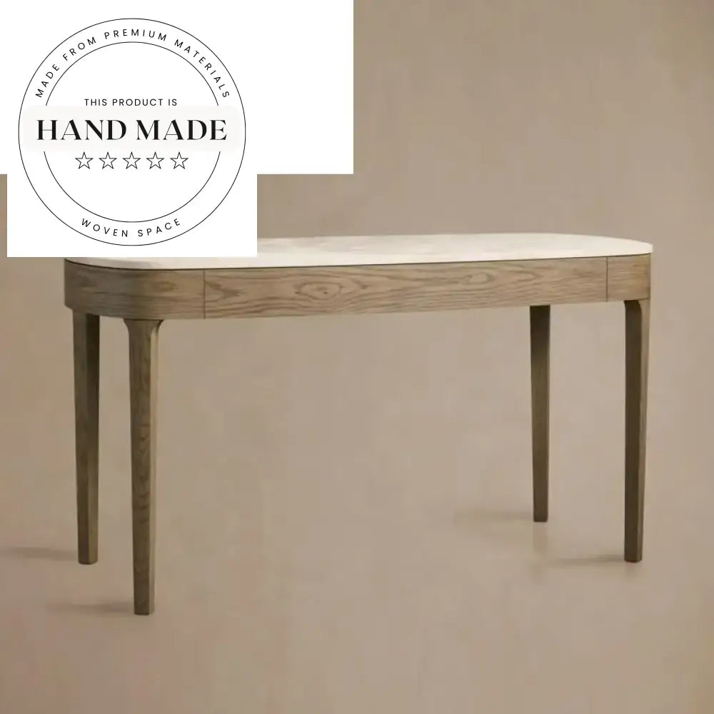 Modern Oval Solid Wood and Marble Top Executive Desk