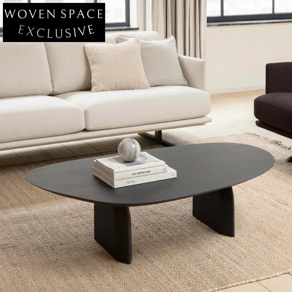 Modern Oval Solid Wood Living Room Center Table 43-inch Natural Finish