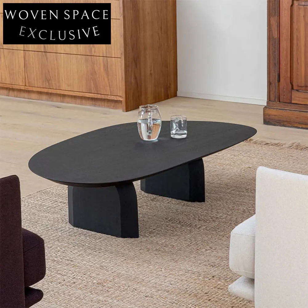 Modern Oval Solid Wood Living Room Center Table 43-inch Natural Finish