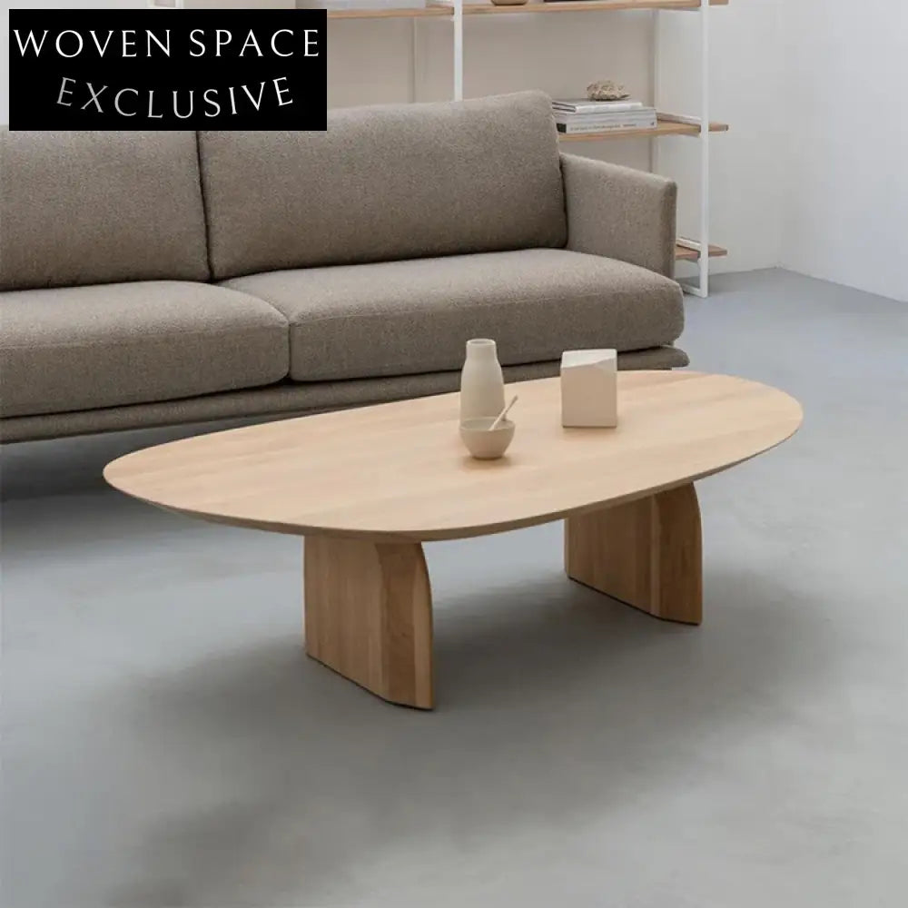 Modern Oval Solid Wood Living Room Center Table 43-inch Natural Finish