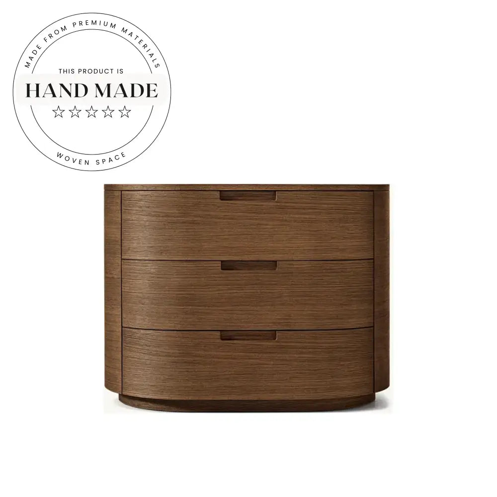 Modern Oval Solid Wood Nightstand with Three Drawers Bedside Table