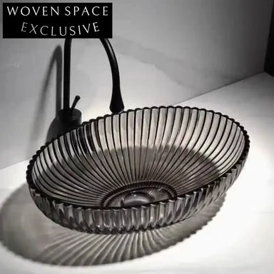 Modern Oval Tempered Glass Art Crystal Blue Black Above Counter Bathroom Sink