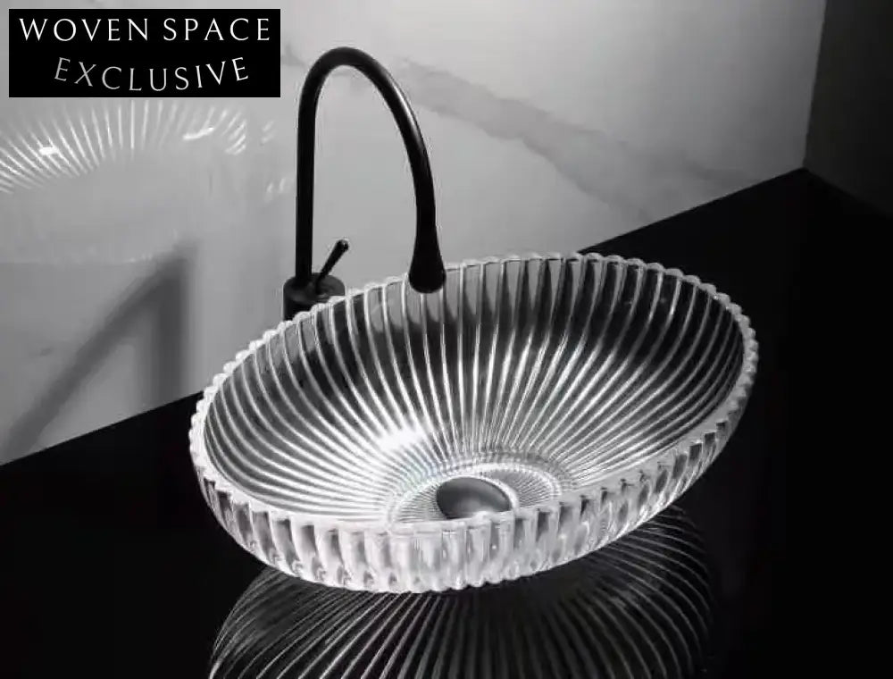 Modern Oval Tempered Glass Art Crystal Blue Black Above Counter Bathroom Sink