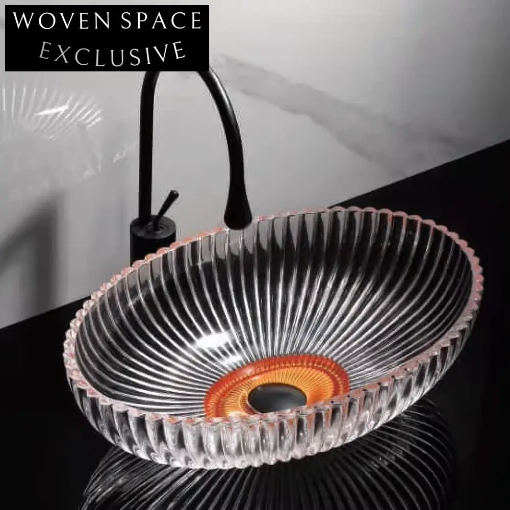 Modern Oval Tempered Glass Art Crystal Blue Black Above Counter Bathroom Sink