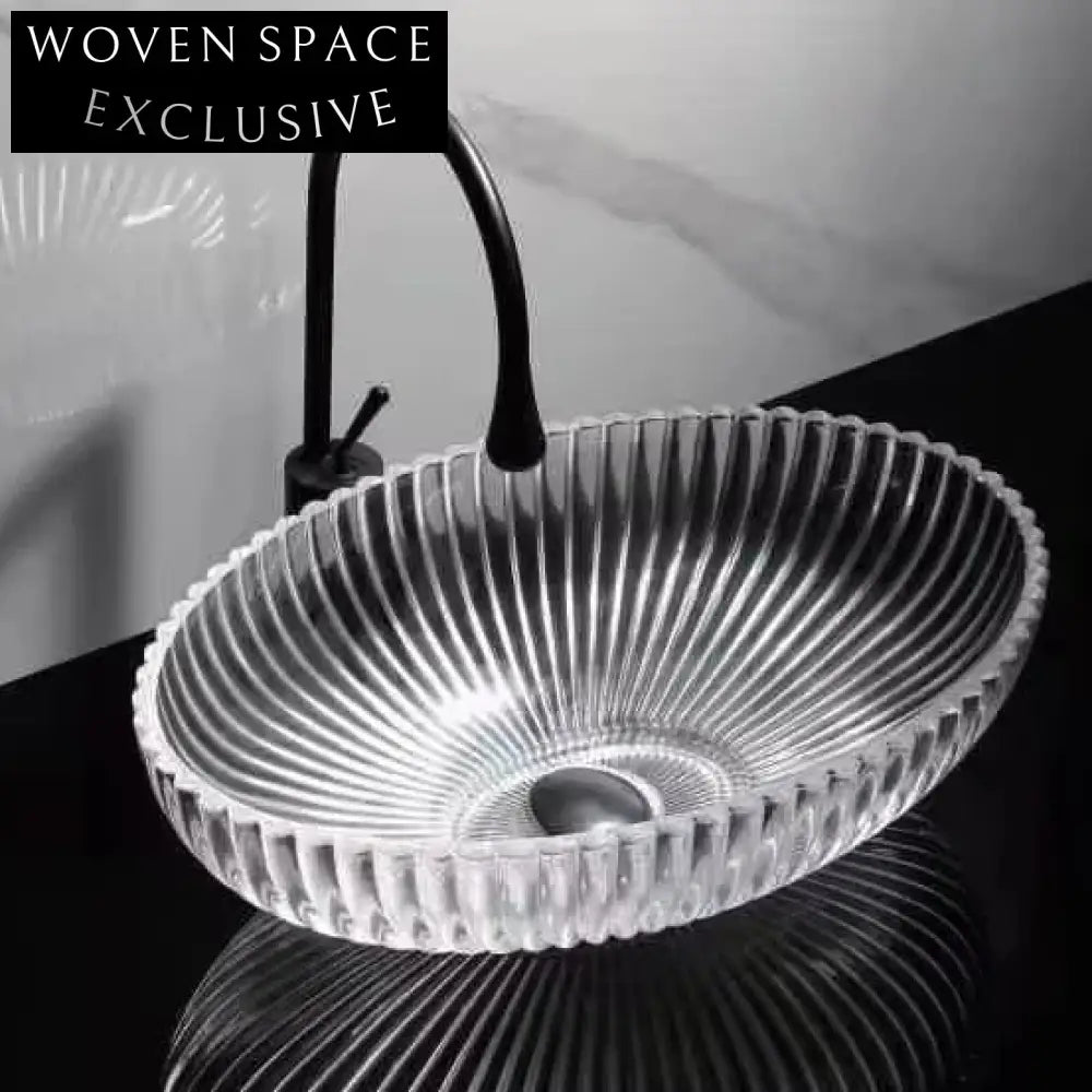 Modern Oval Tempered Glass Art Crystal Blue Black Above Counter Bathroom Sink