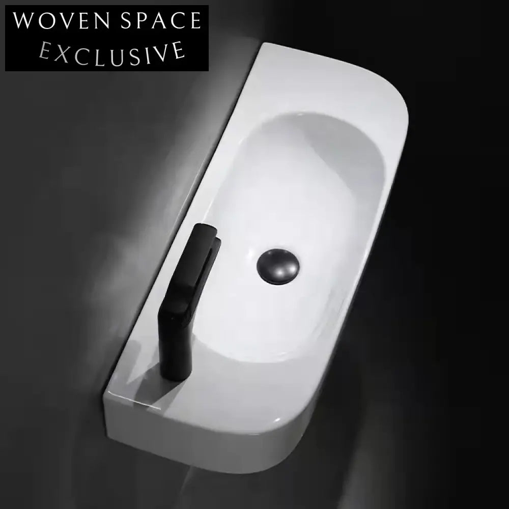 Modern Oval Wall Mounted Ceramic Bathroom Wash Basin for Small Spaces Sink