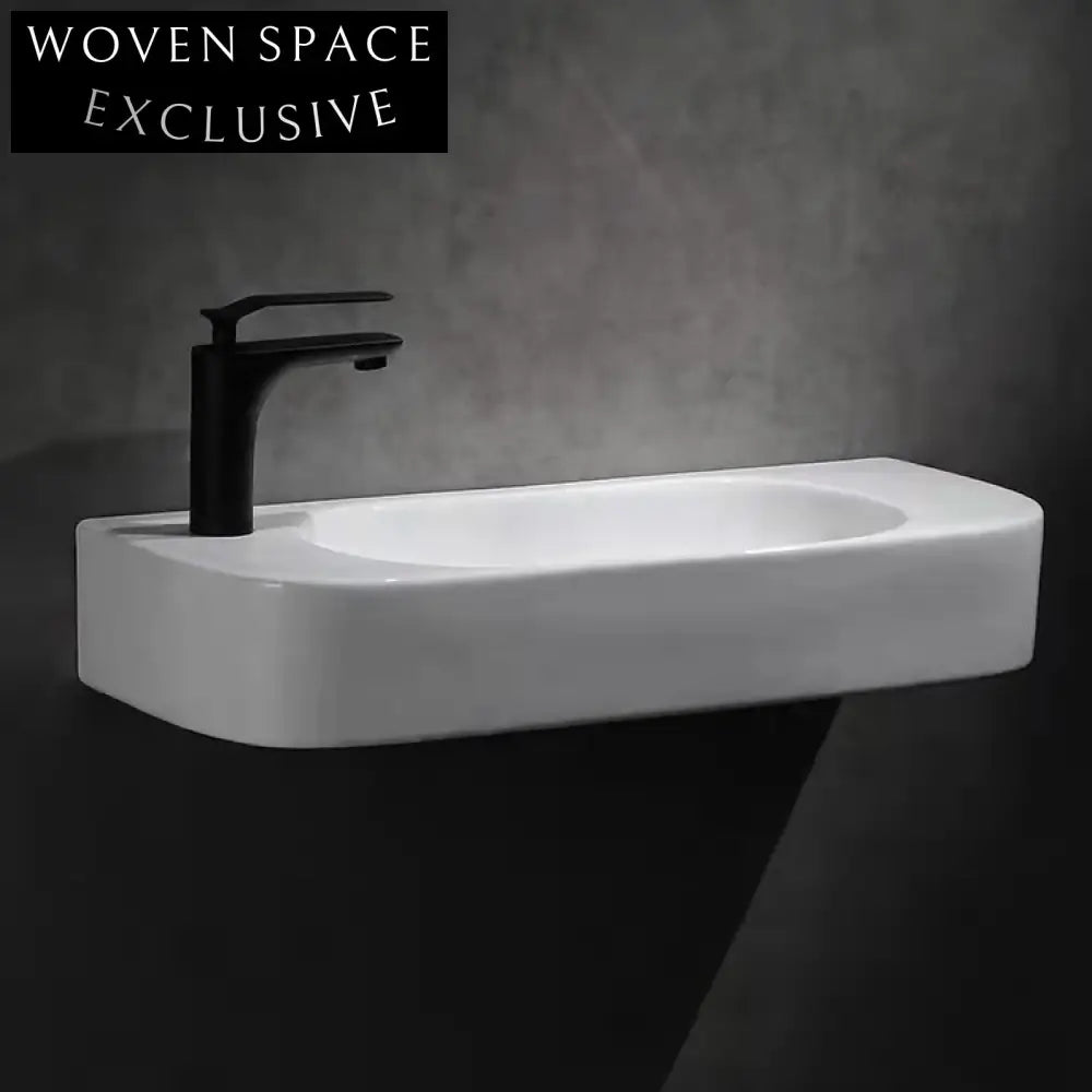 Modern Oval Wall Mounted Ceramic Bathroom Wash Basin for Small Spaces Sink