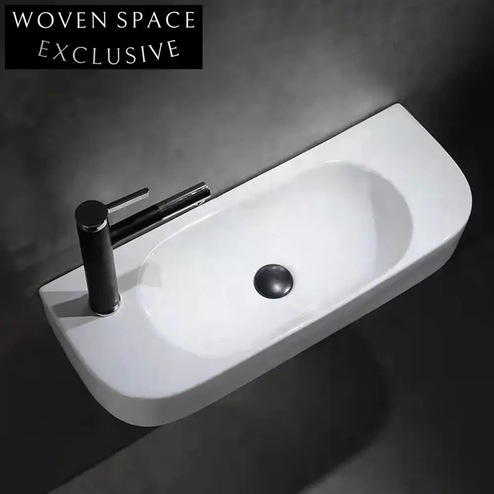 Modern Oval Wall Mounted Ceramic Bathroom Wash Basin for Small Spaces Sink