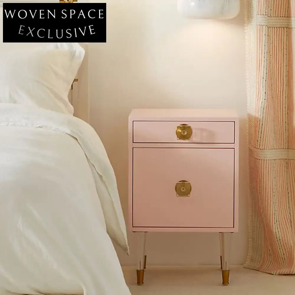 Modern Pink Acrylic Wood Nightstand with Storage Drawer - Chic Bedside Table