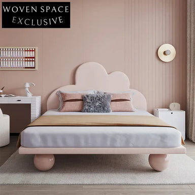 Modern Pink Flower Tech Fabric Kids Single Bed with Solid Wood Frame