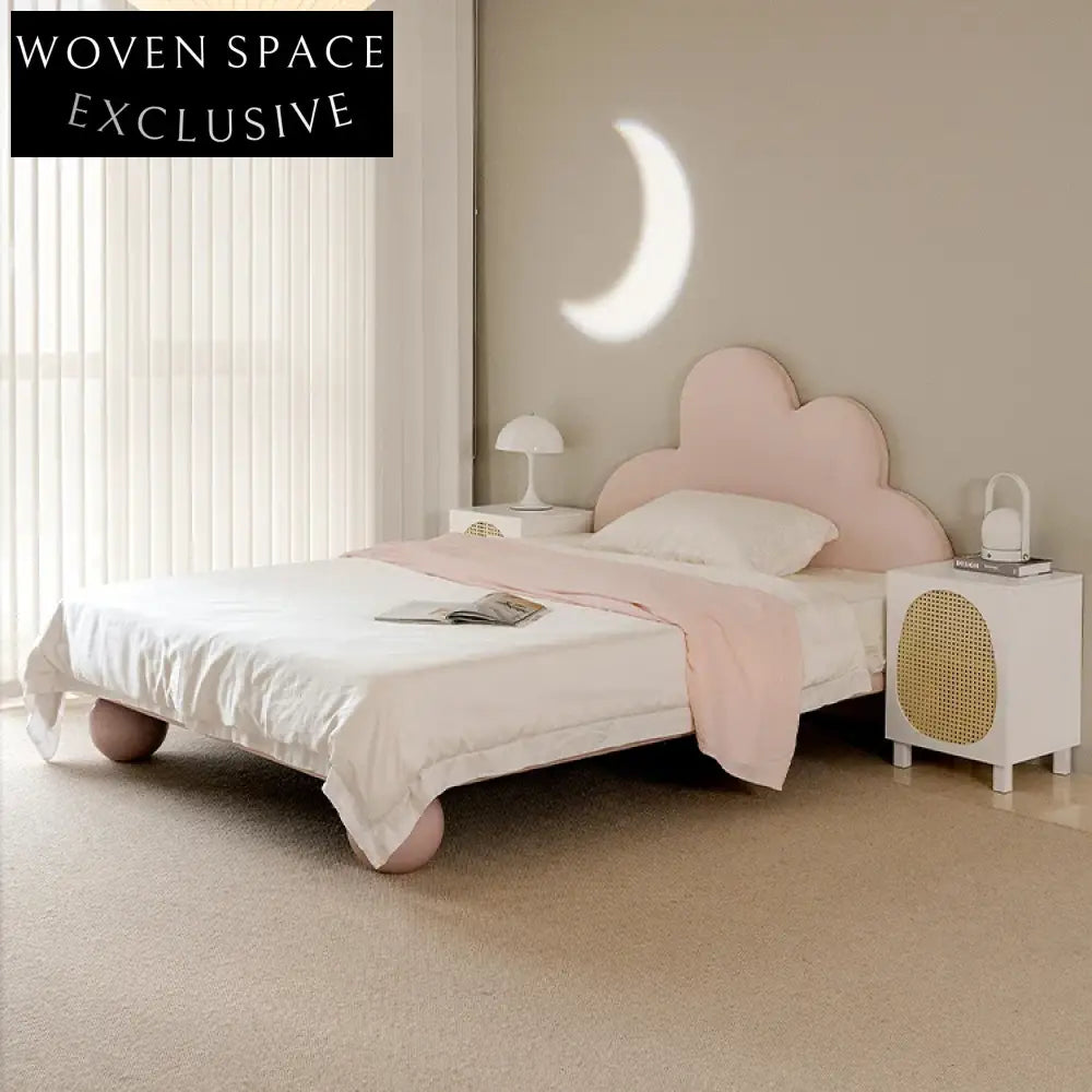Modern Pink Flower Tech Fabric Kids Single Bed with Solid Wood Frame