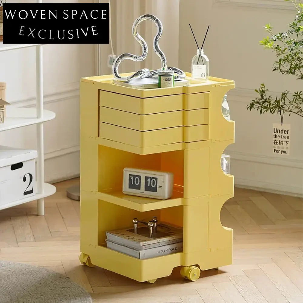 Modern Plastic Rolling Storage Rack, Creative Sofa Side Table Cabinet for Home and Office